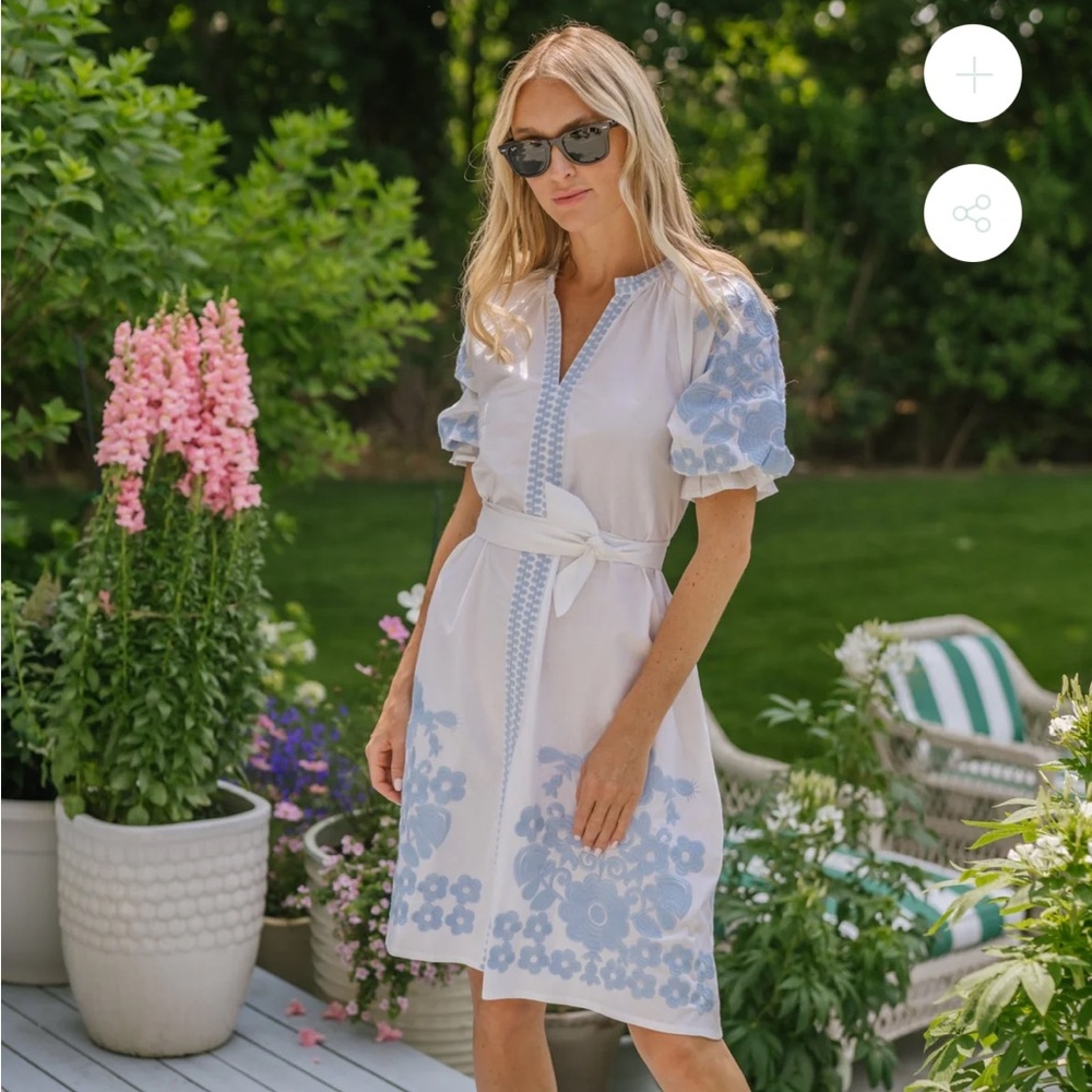 NWT Julia Amory dress! Short coatue a light blue celadon embroidery. Size Small
